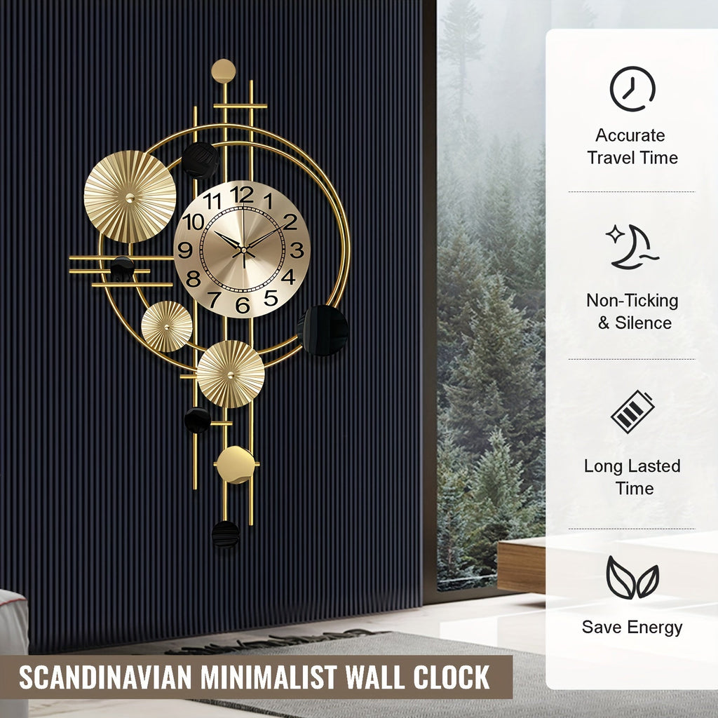 3D Metal Wall Art Clock – 30.7 × 17.7 Inch Silent No-Tick Decorative Modern Large Wall Clock for Living Room & Bedroom in Gold