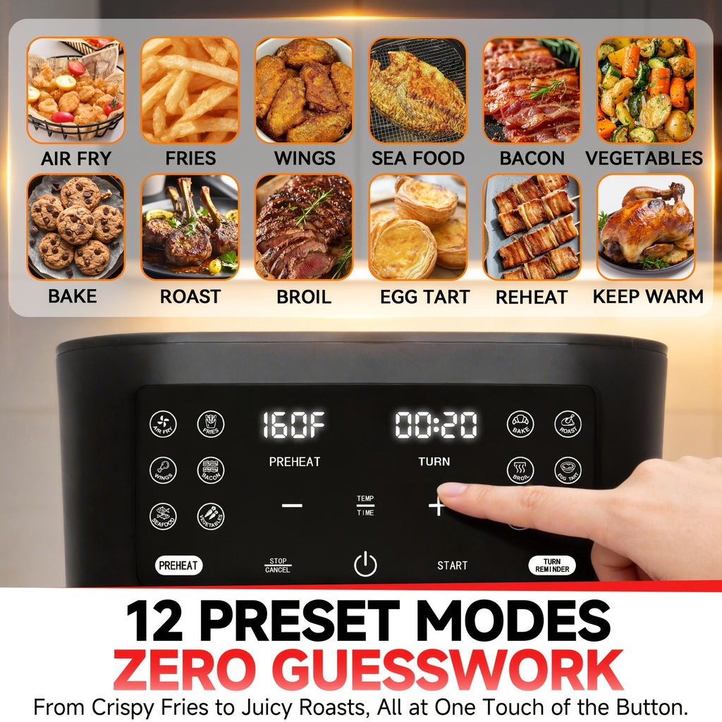 Glass Air Fryer 4.5 Quart 12-in-1, Non-Toxic Borosilicate Glass Basket, Dishwasher-Safe, PFOA/PFAS Free, Programmable Time & Temp, Healthy Cooking Air Fryer for Family, Graphite