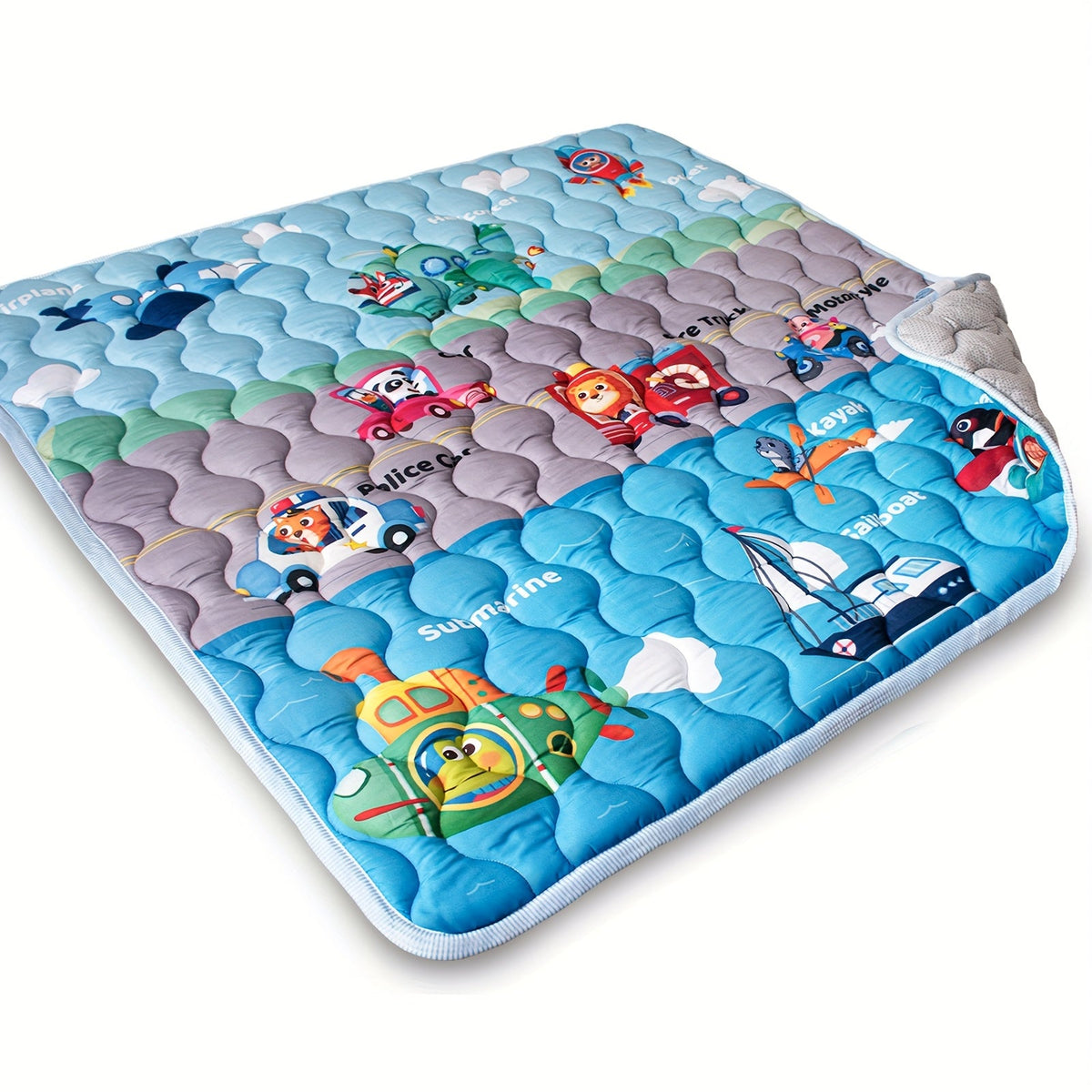 Baby Play Mat 50x50", Super Soft Anti-Slip Machine Washable Playpen Crawling Activity Mat for Floor & Picnic, Animal Alphabets, Boho Nature, Rainbow, Geometry, High Contrast, USA Map & Vehicles