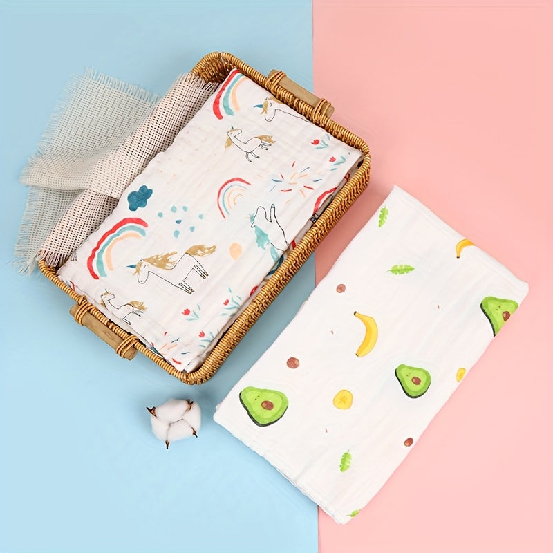 Baby Bath Towel Wrap for Newborns, Soft Absorbent 4-Layer Muslin Gauze Cotton Hooded Bath Towel Blanket for Infants & Toddlers, Cute Print Baby Shower Gift for Boys & Girls