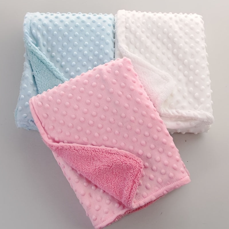 Double-Layer Bubble Stroller Blanket & Baby Outing Wrap, Soft Warm Solid Color Doudou Blanket for Newborns & Infants, 6 Colors Including Grey Pink Blue Green White & Purple