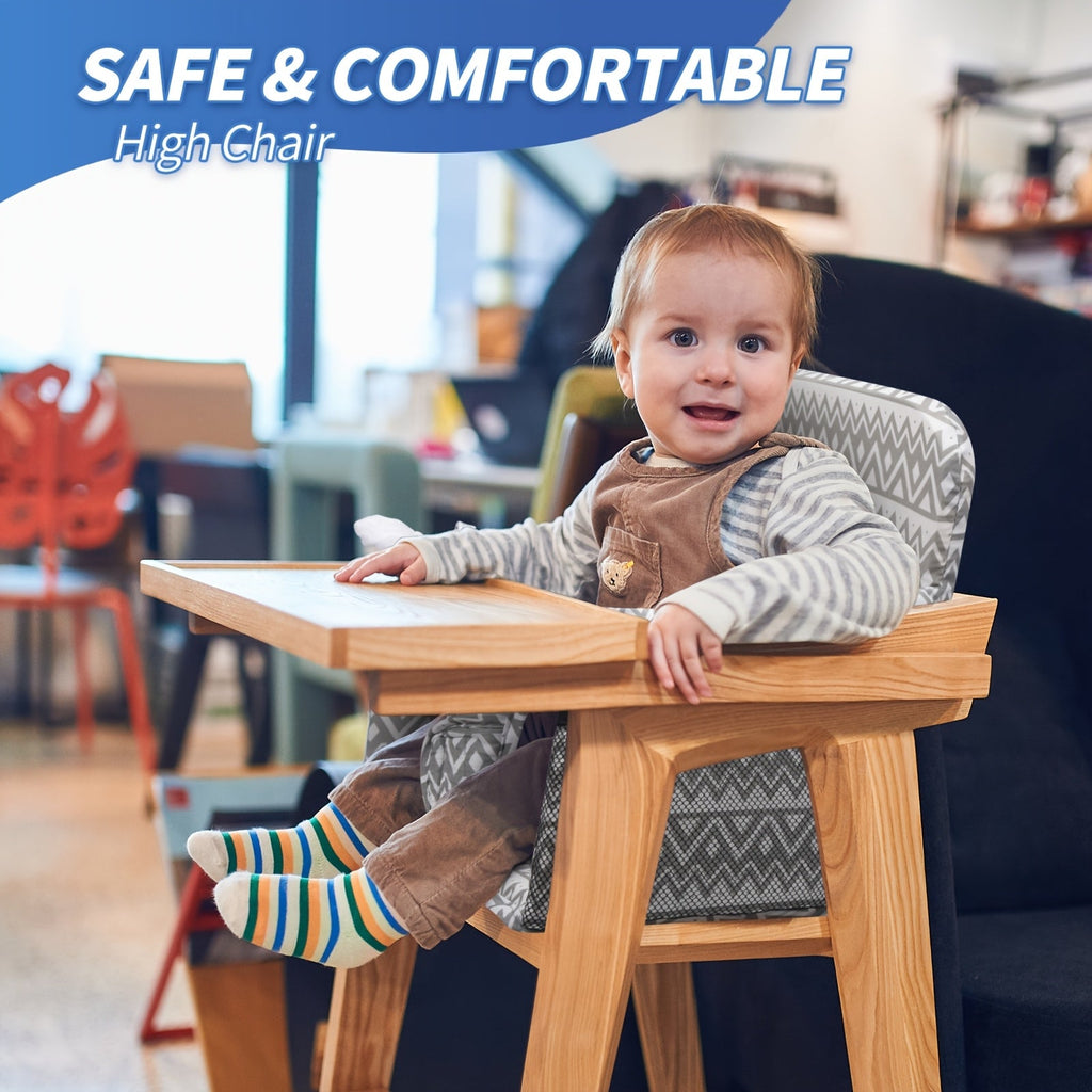 Dual-Use Kids Shopping Cart & High Chair Seat Cover, Soft Thick Breathable Foldable Seat Cushion with Side Storage Pocket for Travel & Home, Grey Waves & White Elegant