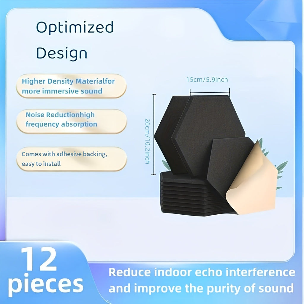 Acoustic Soundproof Panels 12-Pack - Self-Adhesive High-Density Sound Absorbing Tiles 11.81"x10.24" for Home Theater, Recording Studio & Office - Echo & Noise Reduction - White, Black & Silvery Gray