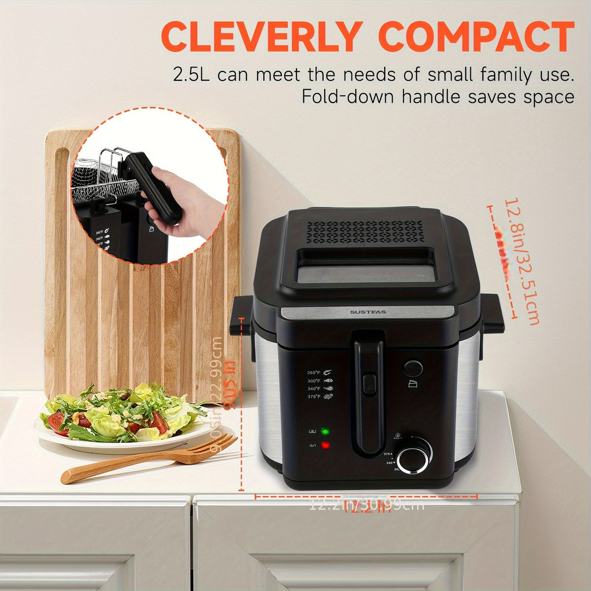 Susteas Household Deep Fryer - 1500W, Non-Stick Inner Pot, Adjustable Temperature Control, Stainless Steel Frying Basket - 1.5L, 2.5L, 3L, 5L & 6L