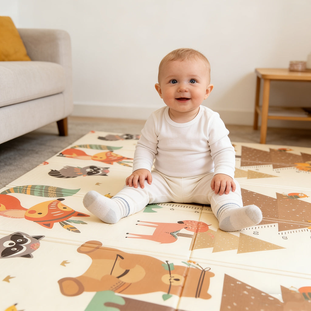 Baby Crawling Mat Foldable, 78x58 Inch Large Padded Play Mat for Babies Early Crawling Stage, Soft Non-Slip Infant Floor Mat for Nursery Living Room, Fox Design