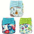 Reusable Cloth Diaper Set of 3 for Baby 0-2 Years, Washable Adjustable One-Size Pocket Diapers Fits 6.6-33 lbs, Cute Print Unisex Cloth Nappies for Boys & Girls