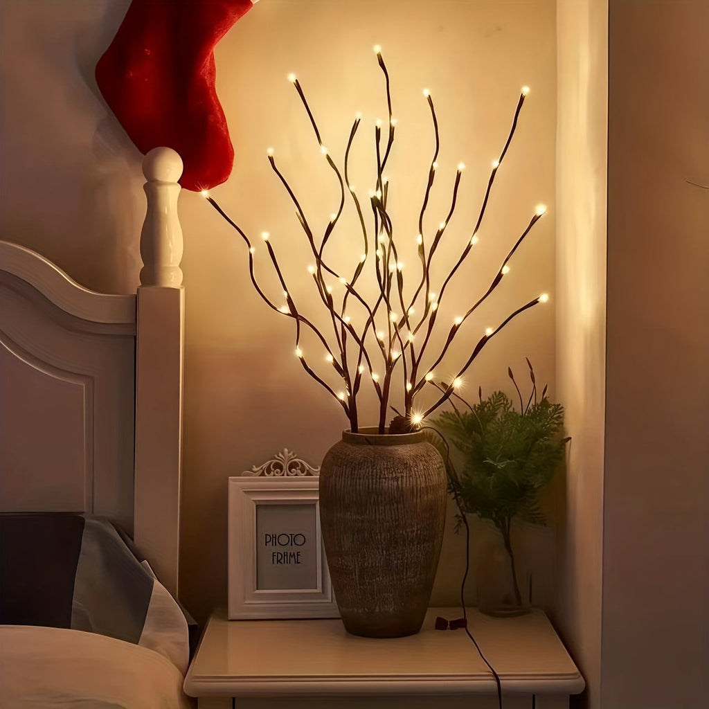 2-Piece Tree Branch LED Lights - Battery Powered, 20 LEDs Each - Vase Artificial Branch Decorative Lamp - Romantic Bedside & Home Decor - Warm Light