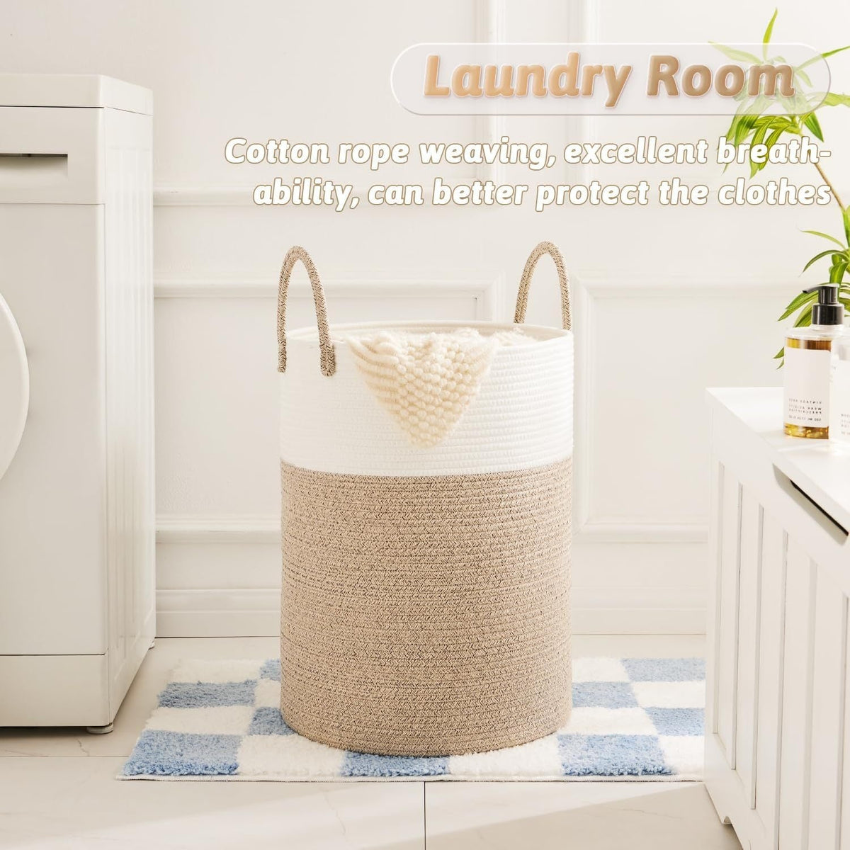 Collapsible Cotton Rope Woven Laundry Basket, Natural Elegant Laundry Hamper for Bathroom Nursery & Living Room, Versatile Storage for Clothes Toys & Blankets, 40L 60L 80L 100L, 9 Colors
