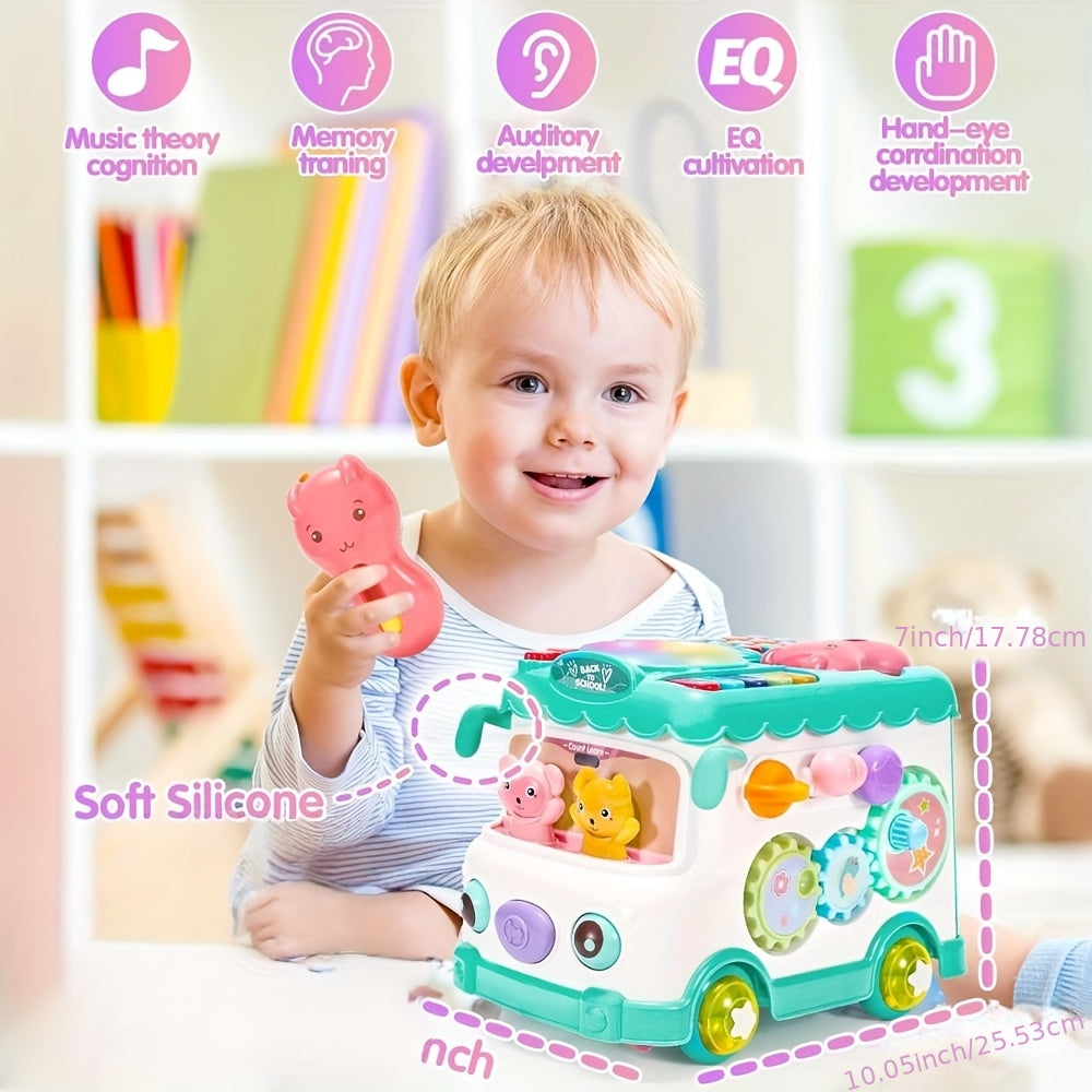 10-in-1 Musical Toy Bus for Babies, Sensory Learning Toy for 6 12 18+ Months, Baby Boy & Girl First Birthday Christmas Gift, Interactive Infant Activity Toy with Lights & Sounds