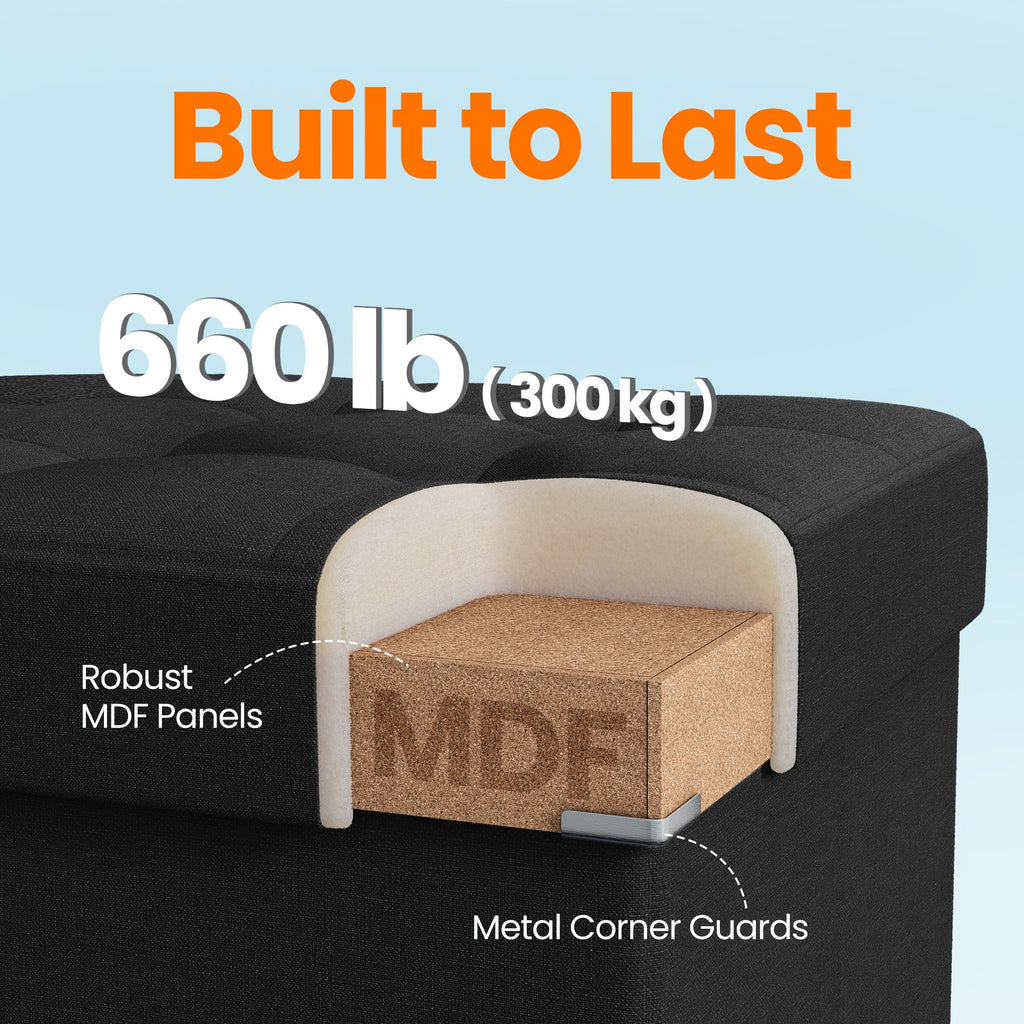Foldable Storage Ottoman Bench 43" – Upholstered Collapsible Foot Rest & Seat for Living Room Bedroom in 6 Colors