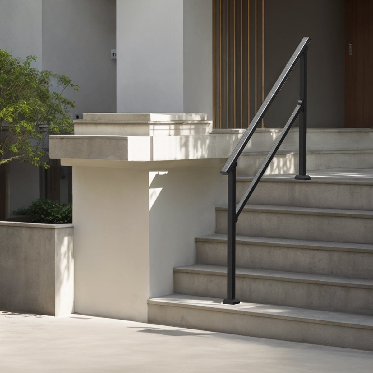 Outdoor Stair Handrail for 4-5 Steps, 220 lbs Load, Square Tube Steel, 0-40° Adjustable Angle, Stainless Steel Expansion Bolts, Full Hardware Set, for Porch Deck Garage Garden, Black