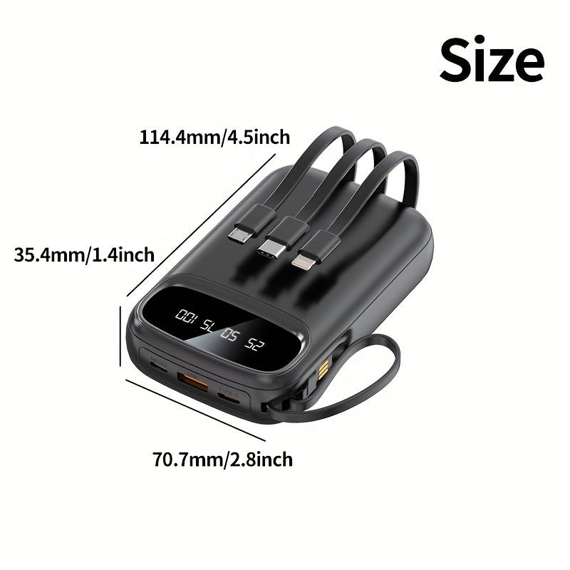 50000mAh Portable Power Bank with 4 Cables & LED Display - Fast Charging Battery Pack for iPhone Android, Lanyard Included, Emergency Backup Charger for Travel Outdoor Camping - 2 Colors