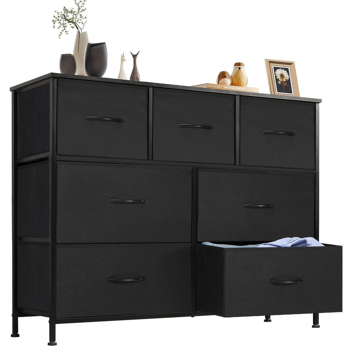Fabric Drawer Storage Tower with Wooden Top - 4, 5, 7 & 8 Drawer Options - Wardrobe, Entryway & Living Room Organizer - Black, Gray, White & Brown
