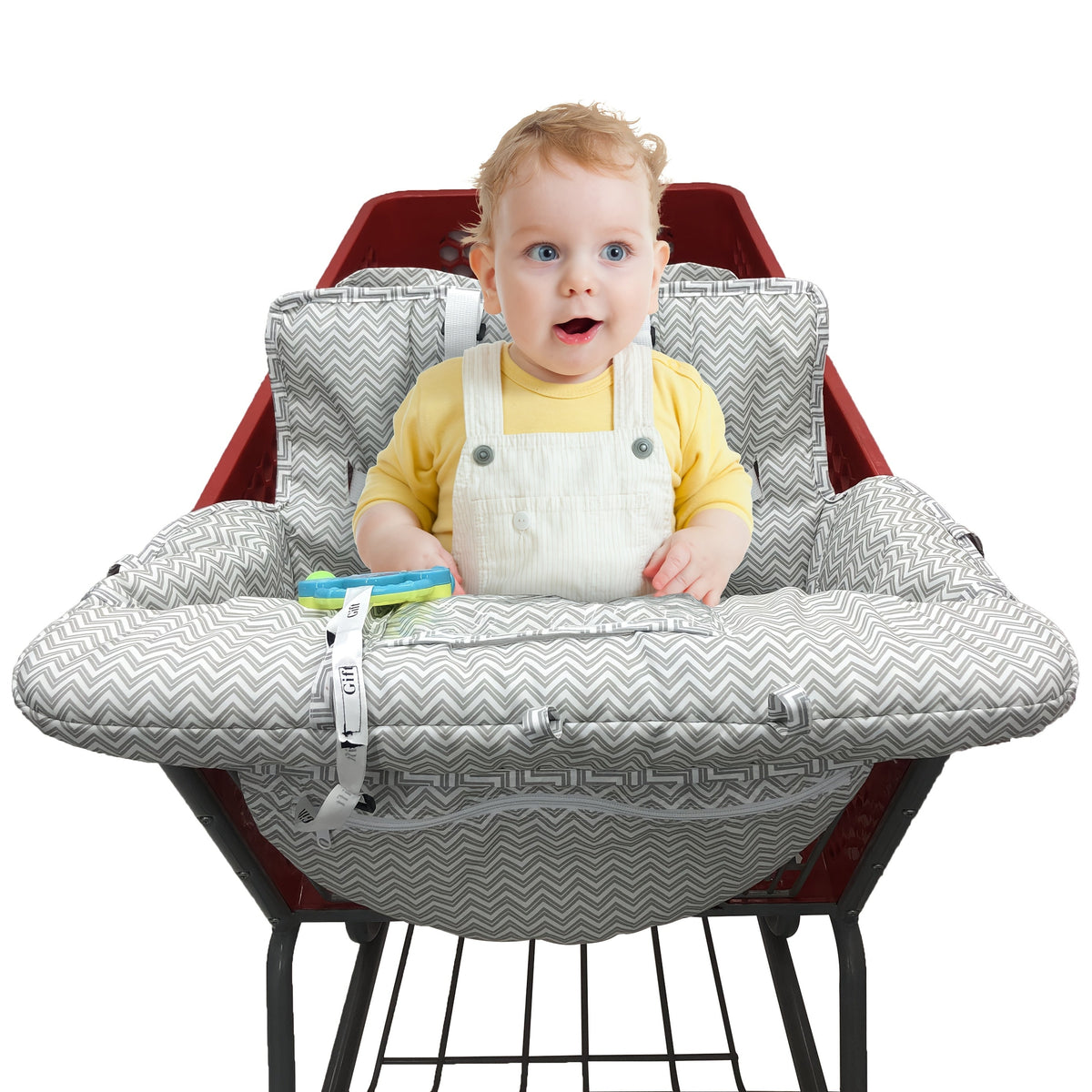 Baby Shopping Cart Cover & High Chair Cushion, Soft Premium Fabric Baby Cart Seat Cover for Supermarket Shopping Carts High Chairs & Trolleys, Skin-Gentle Padded Baby Outing Seat Cushion, Grey Stripe
