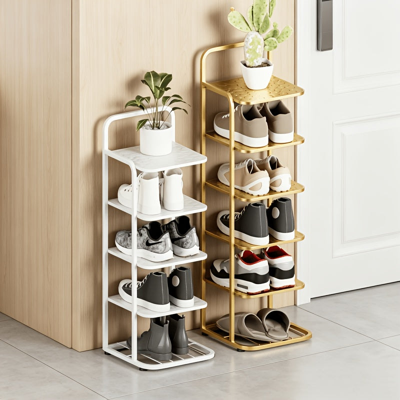Vertical Narrow Shoe Rack for Entryway - 4, 6 & 8 Tier Slim Metal Shoe Organizer, Freestanding Corner Shoe Shelf for Front Door, Hallway & Closet - Black, White & Golden