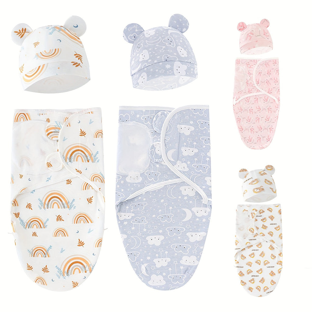 Newborn Blanket and Hat Gift Set for Baby Boys & Girls 0-6 Months, Soft Infant Swaddle Blanket with Matching Beanie, Cute Clouds & Jackrabbit Print Baby Shower Gift