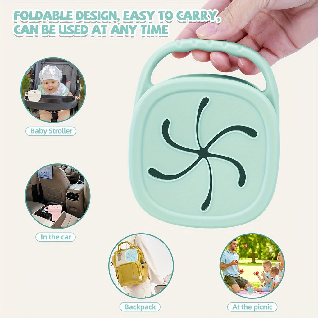 TYRY.HU Collapsible Silicone Snack Container for Kids, Space-Saving Food-Grade Portable Snack Cup with Dustproof Lid, Dishwasher Safe, 3 Colors Including Pink Green & Beige