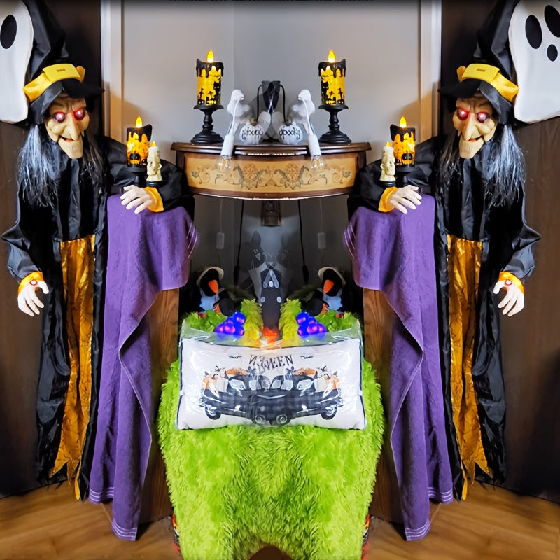 Halloween Voice-Activated Talking Witch Decoration – Animated Speaking Witch Pendant for Indoor Outdoor Haunted House Party Decor
