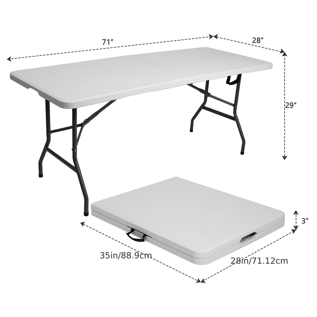 Plastic Folding Table - 4ft or 6ft Portable Indoor & Outdoor Dining & Picnic Table, Carrying Handle & Locking Legs - White & Black