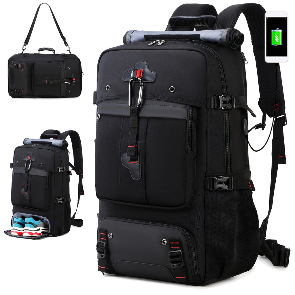 Large Travel Backpack with Shoe Compartment & 17.3" Laptop Sleeve - Airline Approved Carry-On, Convertible Single or Double Strap, Business Gym Weekender Bag for Men & Women - 6 Colors