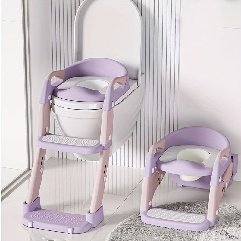 3-in-1 Adjustable Height Toddler Potty Training Step Stool & Toilet Training Seat, Non-Slip Padded Cushion Foldable Step Ladder with Urinal, Easy to Store, Ideal for Home & Travel Use, Purple & Green