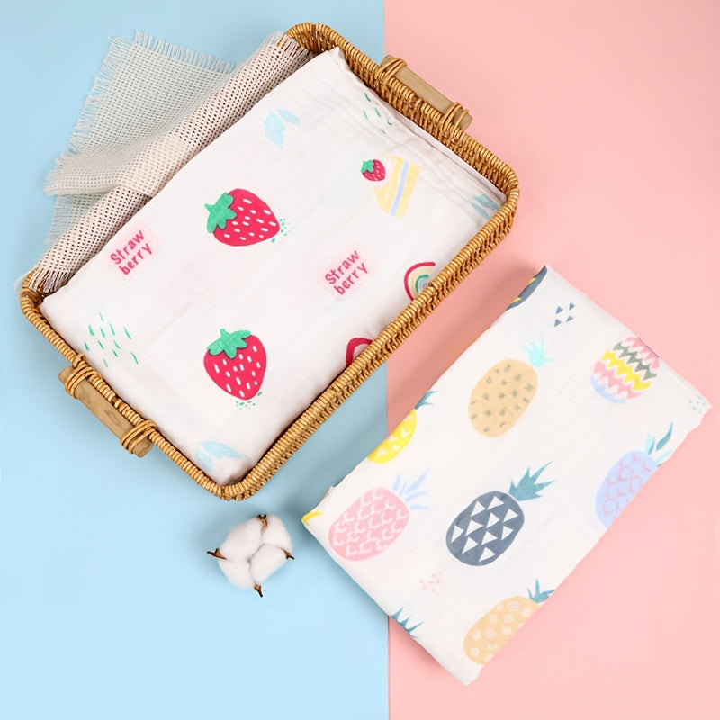 Baby Bath Towel Wrap for Newborns, Soft Absorbent 4-Layer Muslin Gauze Cotton Hooded Bath Towel Blanket for Infants & Toddlers, Cute Print Baby Shower Gift for Boys & Girls