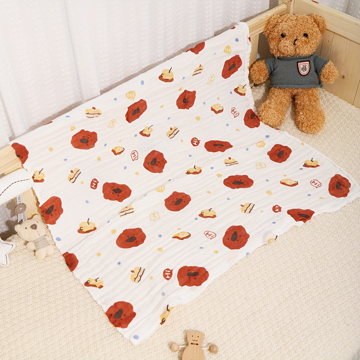 Baby Bath Towel Wrap for Newborns, Soft Absorbent 4-Layer Muslin Gauze Cotton Hooded Bath Towel Blanket for Infants & Toddlers, Cute Print Baby Shower Gift for Boys & Girls
