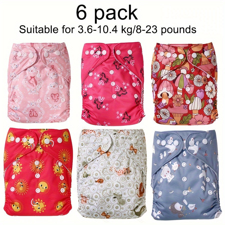 6-Piece Washable Baby Cloth Diaper Set, Adjustable One-Size Reusable Cloth Diapers Fits 8–23 lbs, Boy Series Girl Series & Neutral, Eco-Friendly Christmas & Holiday Gift