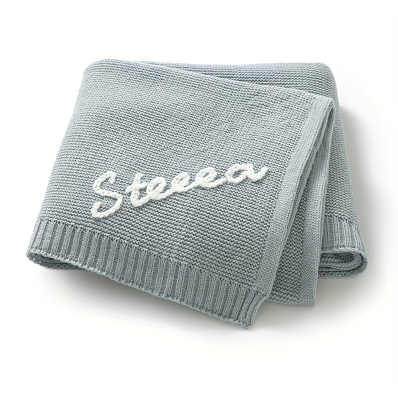Personalized Hand-Embroidered Baby Name Knitted Blanket, Custom Name & Birthday Keepsake Blanket, 17 Color Options, Unique Baby Shower Birthday & Newborn Gift