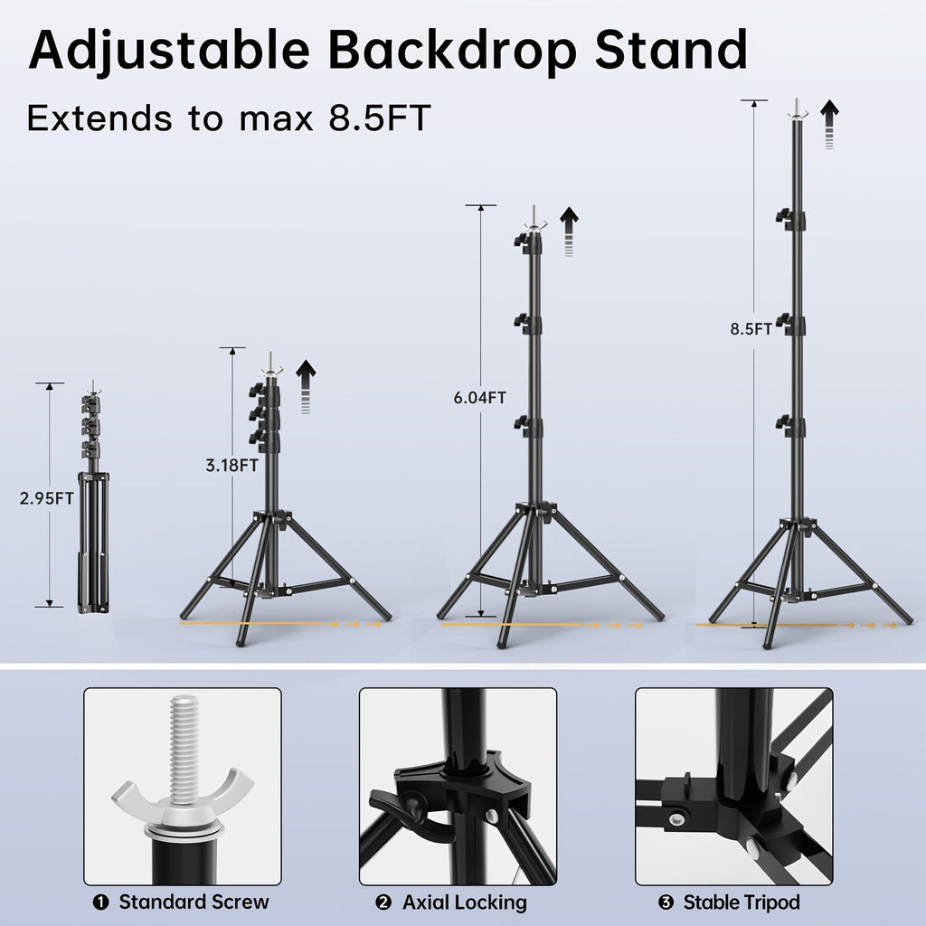 8.5 x 10ft Adjustable Photo Backdrop Stand Kit with Carrying Bag - Background Support System for Photography, Video Studio, Parties, Events & Advertising Display