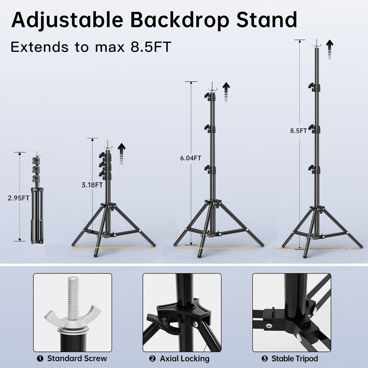 8.5 x 10ft Adjustable Photo Backdrop Stand Kit with Carrying Bag - Background Support System for Photography, Video Studio, Parties, Events & Advertising Display