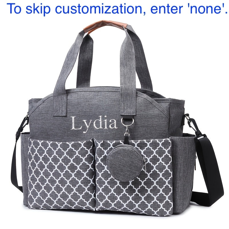2-in-1 Custom Embroidered Diaper Bag, Personalized Alphabet Quilted Handheld & Crossbody Travel Bag for Mom & Dad, 4 Font Styles, Navy Blue & Grey
