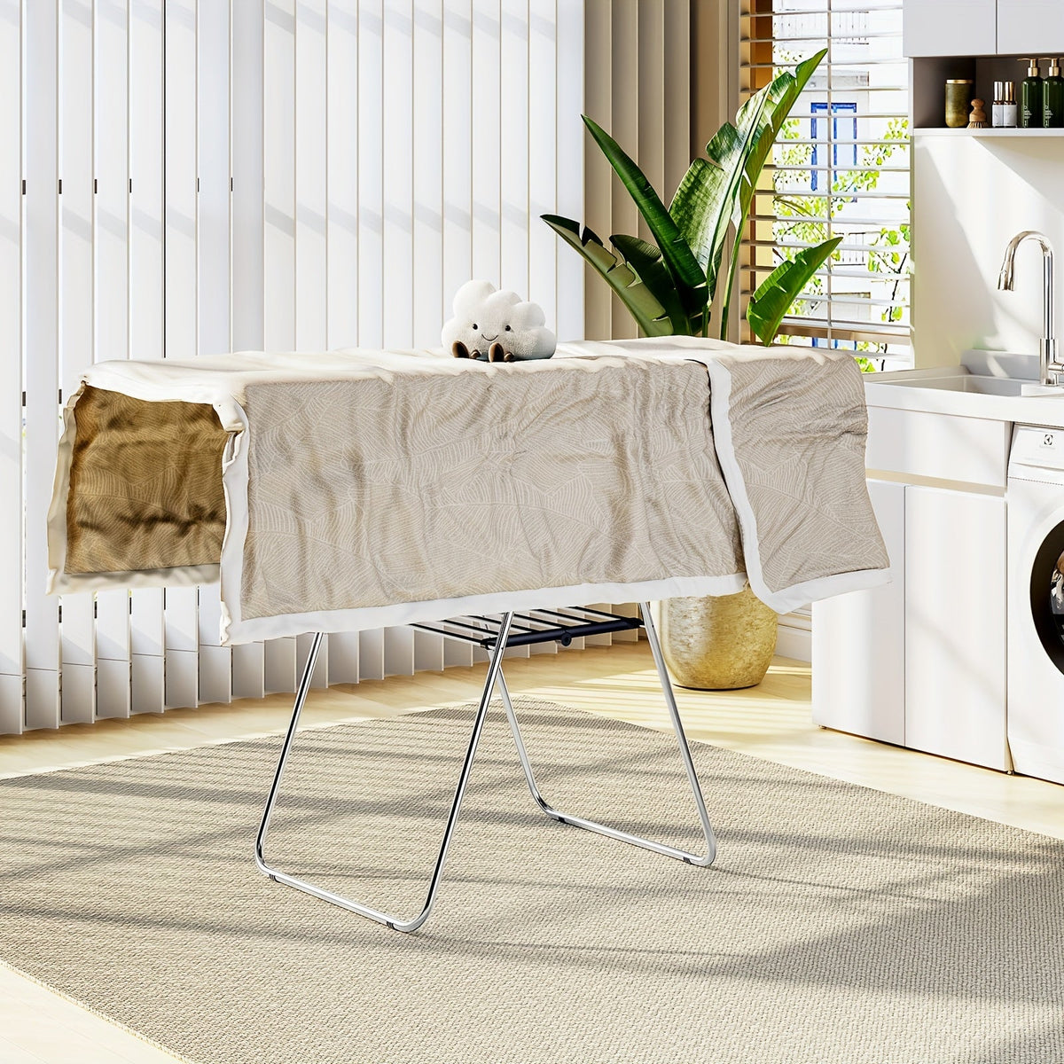 Foldable Laundry Drying Rack Two-Tier with Adjustable Wings – Clothes & Towel Drying Stand for Indoor Outdoor Home Use Space-Saving Collapsible Design