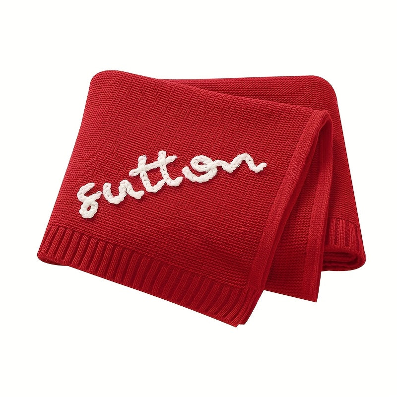 Personalized Hand-Embroidered Baby Name Knitted Blanket, Custom Name & Birthday Keepsake Blanket, 17 Color Options, Unique Baby Shower Birthday & Newborn Gift