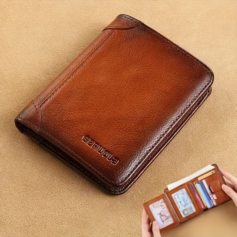 Genuine Leather Slim Wallet - RFID Blocking Trifold & Bifold Styles - Top-Grain Cowhide, Large Capacity Card Holder - Unisex for Work & Business - Black, Yellow Brown, Coffee & Grey Blue