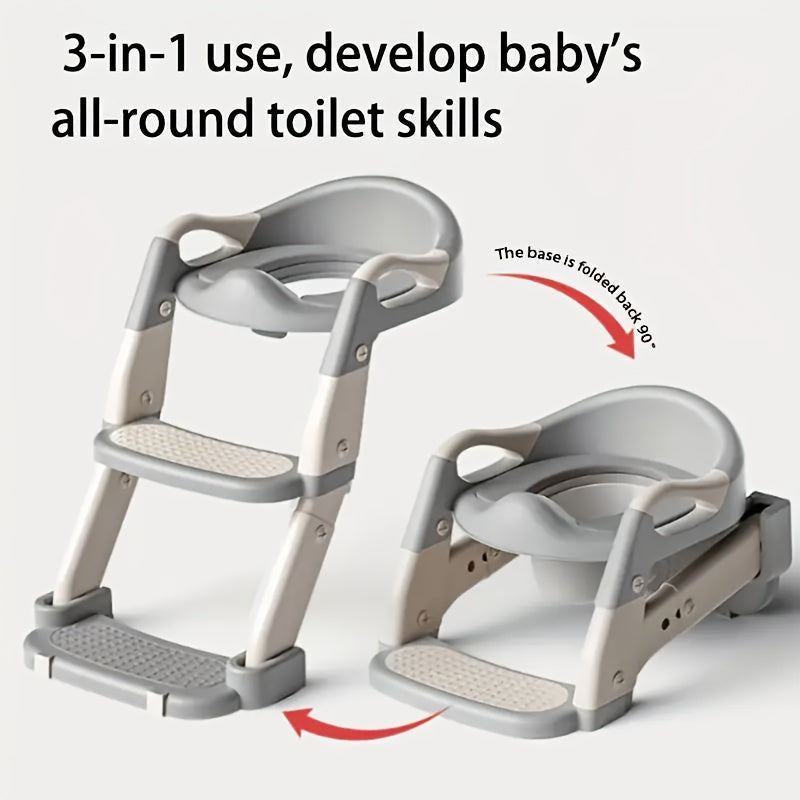 3-in-1 Adjustable Height Toddler Potty Training Step Stool & Toilet Training Seat, Non-Slip Padded Cushion Foldable Step Ladder with Urinal, Easy to Store, Ideal for Home & Travel Use, Purple & Green
