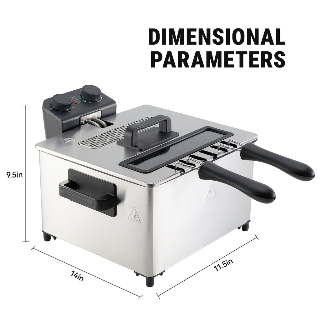 1700W Electric Deep Fryer with Timer & Temperature Control - 101oz / 1.32 Gal Stainless Steel Fryer, Frying Basket, Lid with View Window, for Home Kitchen Fried Chicken Wings Fries - 2 Sizes
