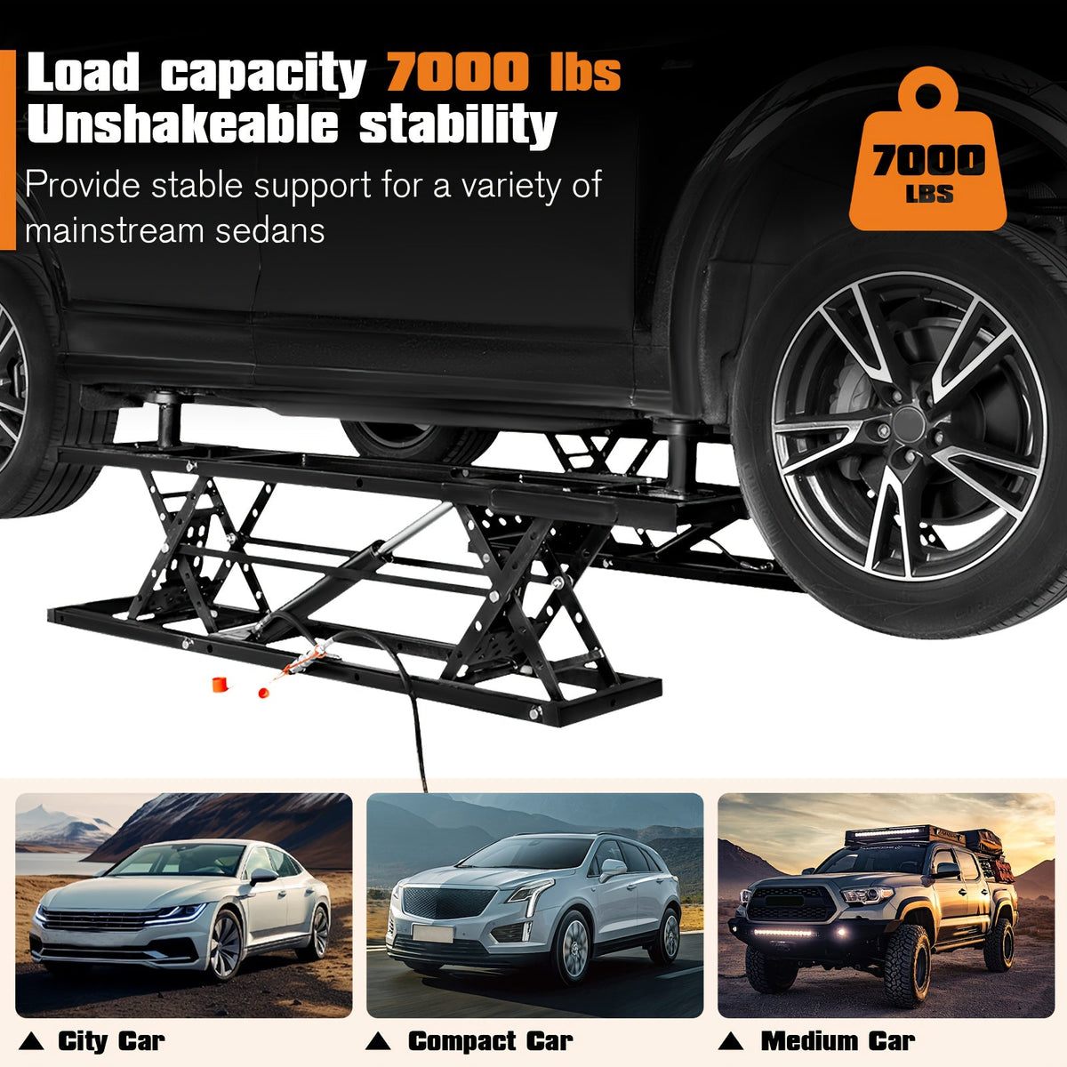 Portable Car Lift 5000–8000 LBS Capacity Hydraulic Low-Profile Jack Stand 26–28" Max Lift Height for Home Garage Auto Repair Shop & Workshop – Black or Orange
