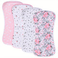4-Pack Ultra-Soft Cotton Baby Burp Cloths Large Absorbent Unisex Cute Designs – Newborn Burping Cloths for Boys Girls Pink Green