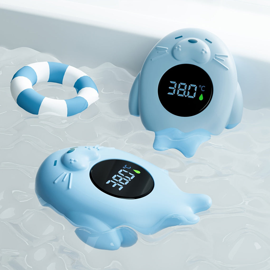 Sea Otter Floating Baby Bath Water Thermometer, Digital Water & Room Temperature Thermometer for Infant & Toddler Tub and Pool, Auto On/Off with Temperature Warning, Blue & Grey
