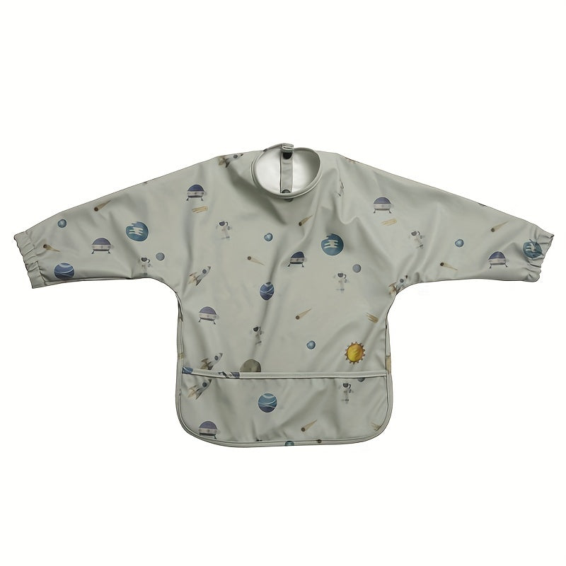 Baby Long-Sleeve Feeding Bib Smock for Boys & Girls, Waterproof Art Smock with Cute Prints for Infants & Toddlers Ages 6-36 Months, Reusable Mealtime & Painting Coverall