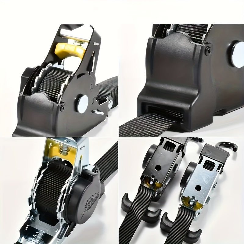 Heavy-Duty Automatic Retractable Cargo Strap - No Assembly, Free Extension & Contraction, Coilable - Moving, Towing, RV, Trailer & Vehicle Load Securing - Black