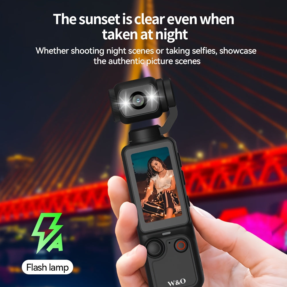 4-in-1 Action Camera 1080P HD with 360° Rotating Lens - Image Stabilization, One-Click Recording, Ultra-Lightweight Compact Outdoor Camera for Cycling Vlog Drone-Style Shots - White