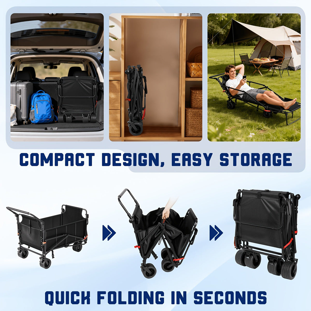 Heavy Duty Folding Wagon 2-in-1 Collapsible Cart and Beach Chair 400 420 650LBS Capacity All-Terrain 360 Swivel Wheels with Brakes Side Pockets for Camping Beach Groceries
