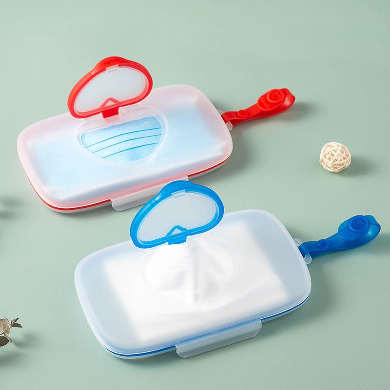 2-Pack Portable Wet Wipe Dispensers, Reusable Fillable Travel Wet Wipe Storage Boxes & Holders for Diaper Bags Outdoor & Car Use, Red & Blue
