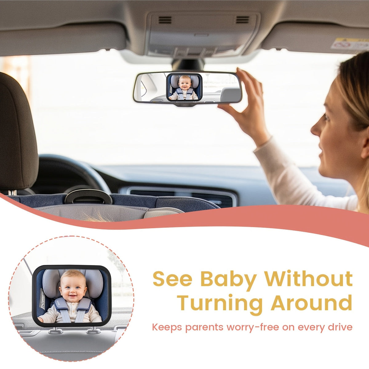 Large Deluxe Baby Car Mirror, Ultra HD Shatterproof PMMA Wide-Angle Backseat Mirror for Rear-Facing Infants, Premium Matte Finish ABS Frame, Secure & Stable, Black