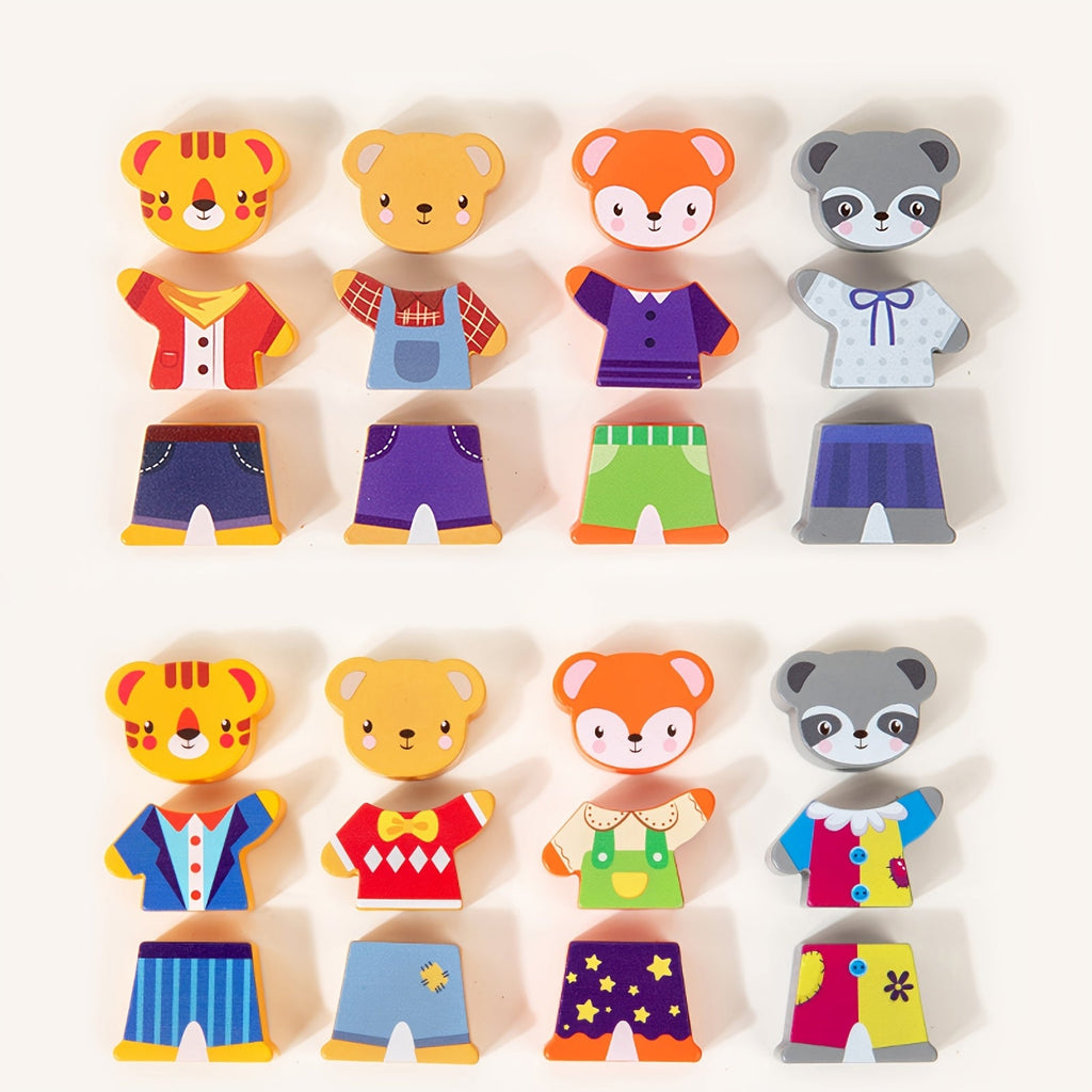 Wooden Animal Dress-Up Changing Puzzle Building Blocks, Educational Animal Matching Toy for Boys & Girls, Trains Fine Motor Skills, Focus & Hand-Eye Coordination, Parent-Child Play, Bear