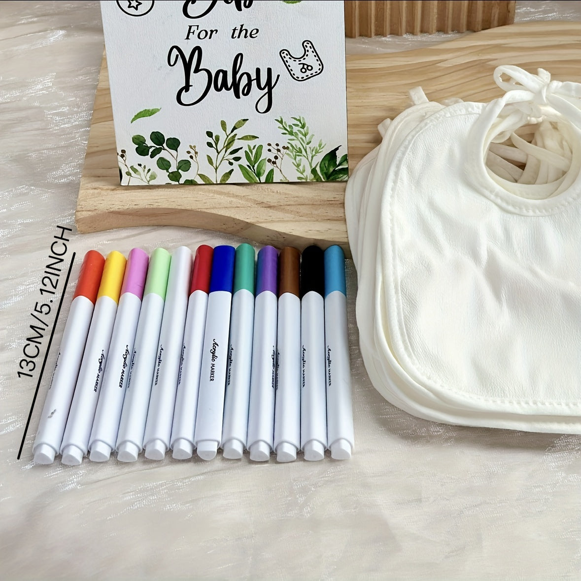 23-Piece Baby Shower Games Kit, Blank Bib Decoration Activity Set with 1 Sign Board 12 Pens & 10 White Bibs, Fun Party Game for Baby Showers Gender Reveal Parties & Celebration Decorations
