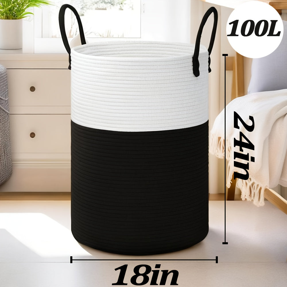 Collapsible Cotton Rope Woven Laundry Basket, Natural Elegant Laundry Hamper for Bathroom Nursery & Living Room, Versatile Storage for Clothes Toys & Blankets, 40L 60L 80L 100L, 9 Colors