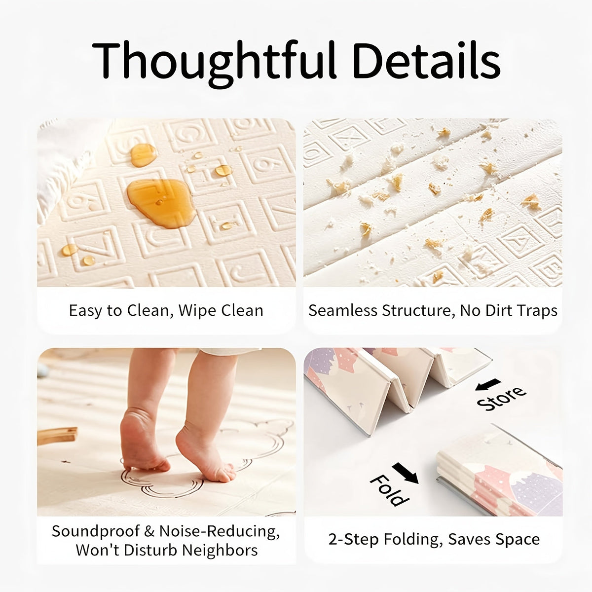 Reversible Foldable Baby Play Mat with Edge Binding, Nordic Minimalist Foam Crawling Mat for Infants & Toddlers, Happy Farm 71"x59" & Polar Bear 79"x71", Cloud & Forest Animal Pattern Nursery Playmat